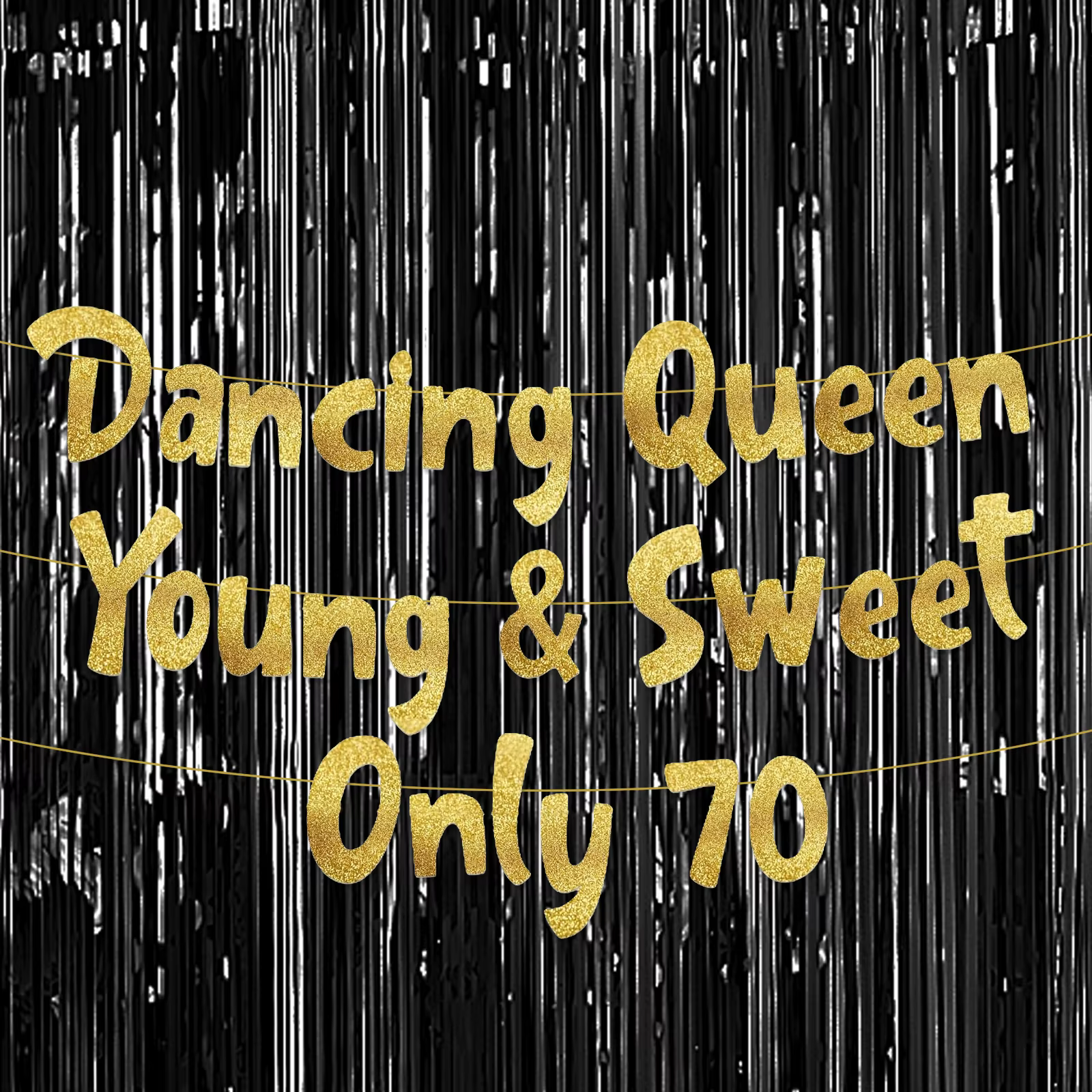 Dancing Queen Young & Sweet Only 70 Bannière à paillettes dorées - Fête de 70e anniversaire