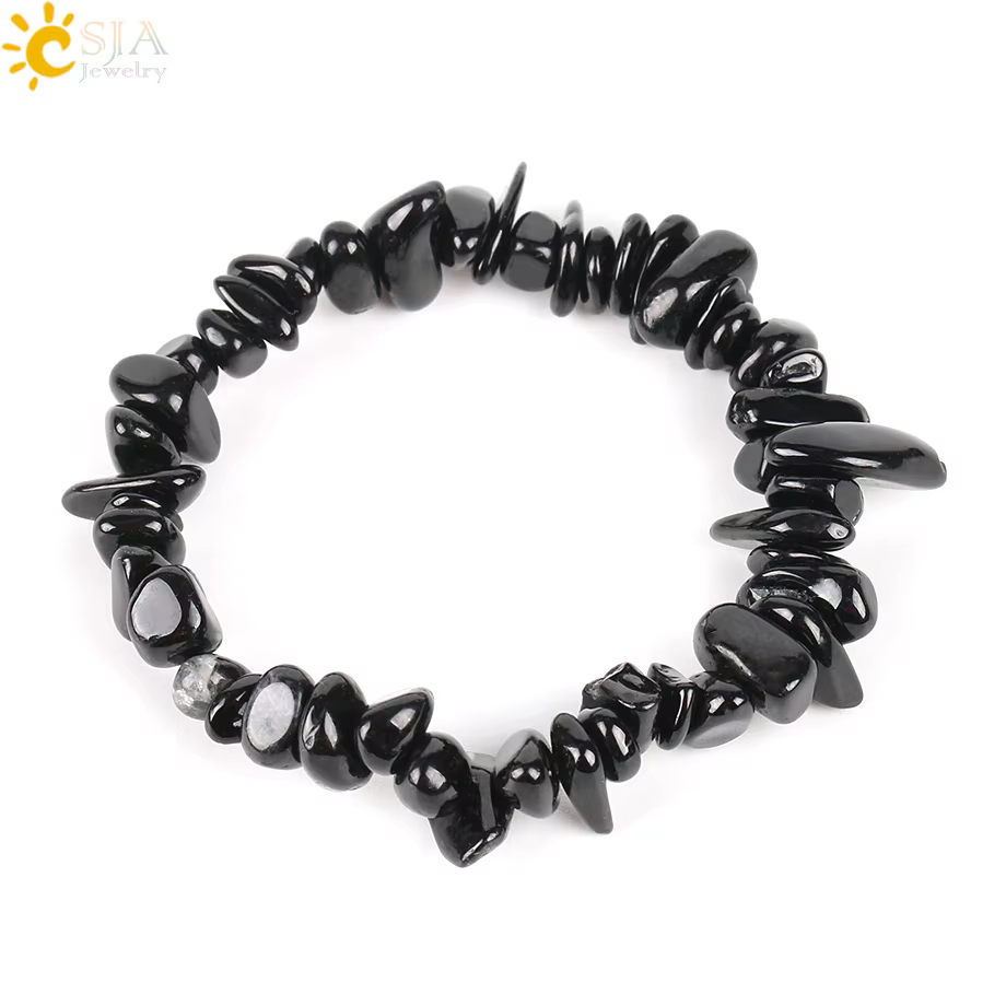 CSJA Bracelets en Tourmaline noire pour femmes, perles de Chakra en pierre naturelle, bijou de médit