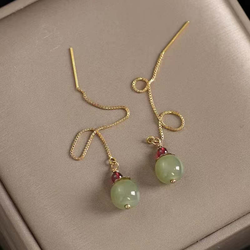 Boucles d'oreilles en Jade Hetian pour femmes et filles, couleur or, tempérament Simple, ligne d'ore