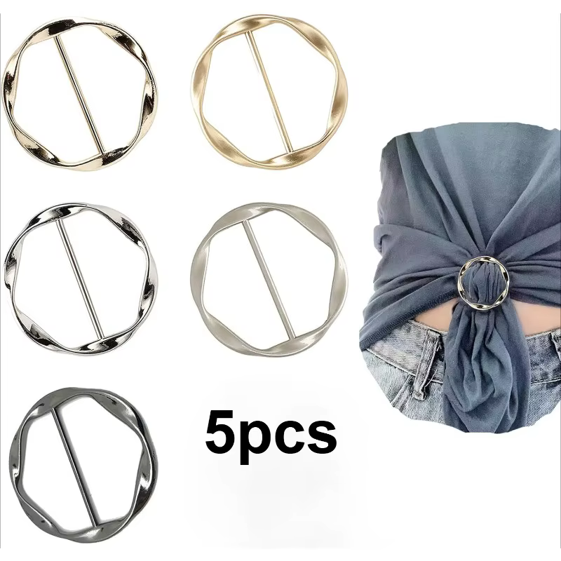 Lot de 5 clips pour écharpe et col de T-shirt, boucle circulaire en métal tendance pour femme, attac