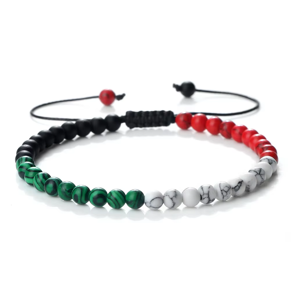 Bracelet de perles drapeau palestinien pour femmes et hommes, rouge, noir, blanc, vert, corde tressé