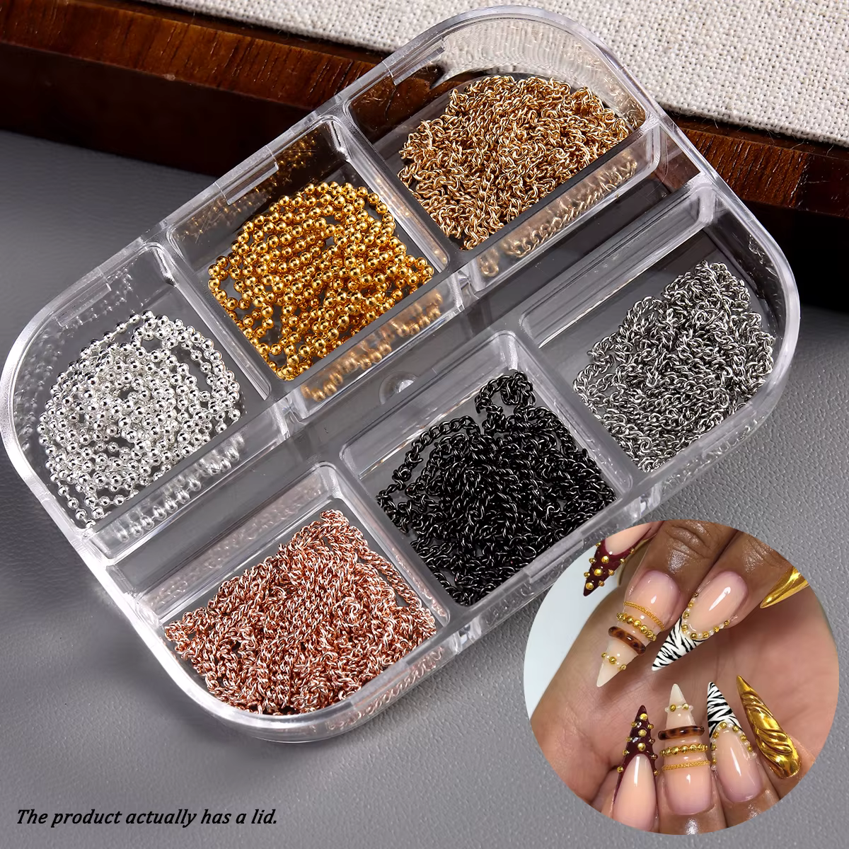 Chaînes Métalliques pour Nail Art, Chaînes d'Ongles Or et Argent, Breloques 3D pour Décoration d'Ong