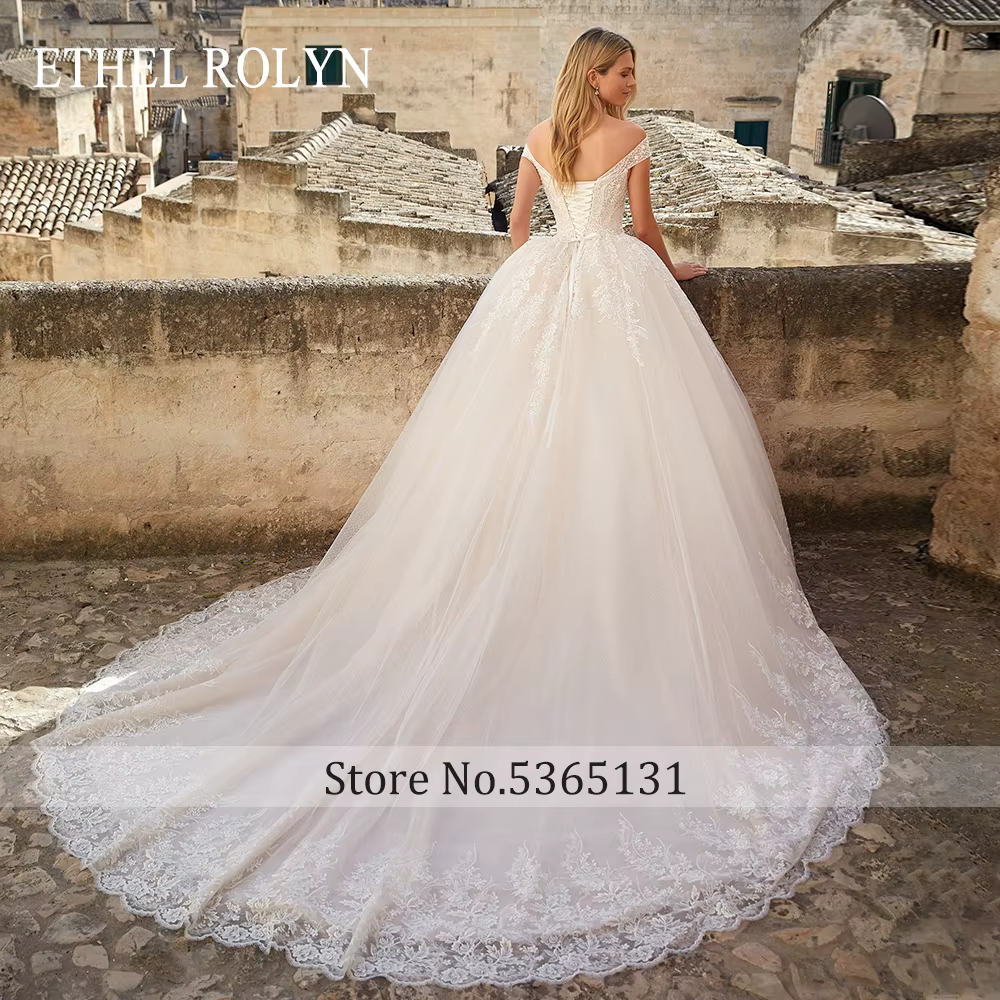 ETHEL ROLYN – robe de mariée de luxe pour femmes, épaules dénudées, avec appliques et perles, à lace