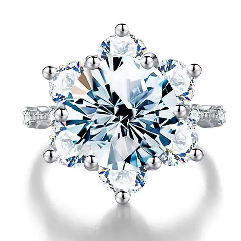 GRA 100% réel 5CT grand diamant Moissanite classique tournesol bague pour les femmes cadeau 925 en a