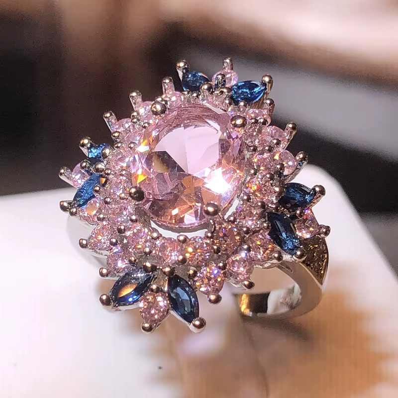 Bagues de fiançailles pour femmes, accessoires de luxe, bague de mariage, pierre rose brillante, Cha