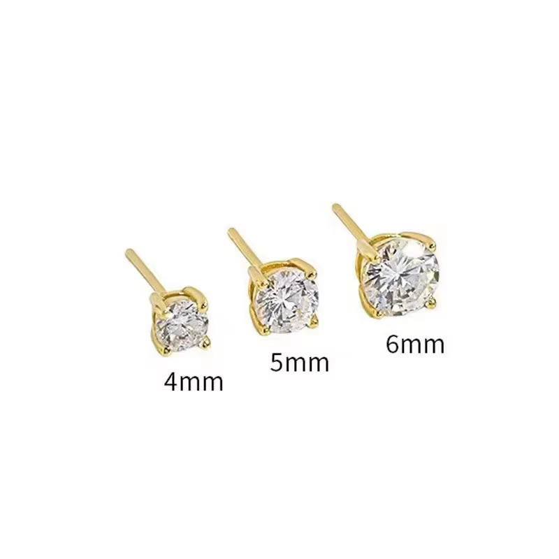 Jkeli 100% 925 argent Sterling quatre griffes incrustées de zircon 4mm/5mm/6mm boucles d'oreilles po
