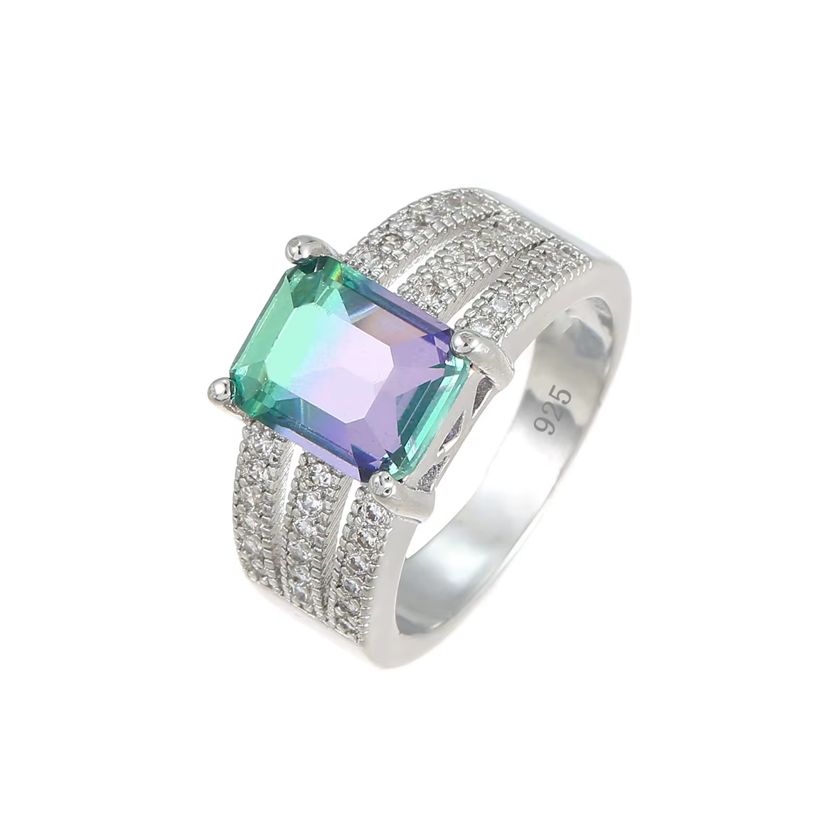 Bague rectangulaire en Tourmaline dégradé violet vert pour femmes, en argent Sterling 925, coupe pri