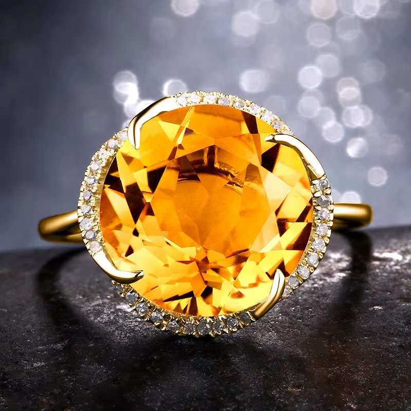 Bague réglable en argent 925 pour femme, pierre naturelle, quartz jaune, fleur, clair, riche, Uto, A