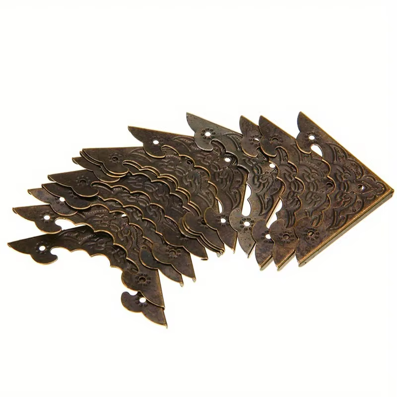 Boîte à bijoux Antique, pied d'angle, caisse en bois, protecteur d'angle, motif de fleur en Bronze,