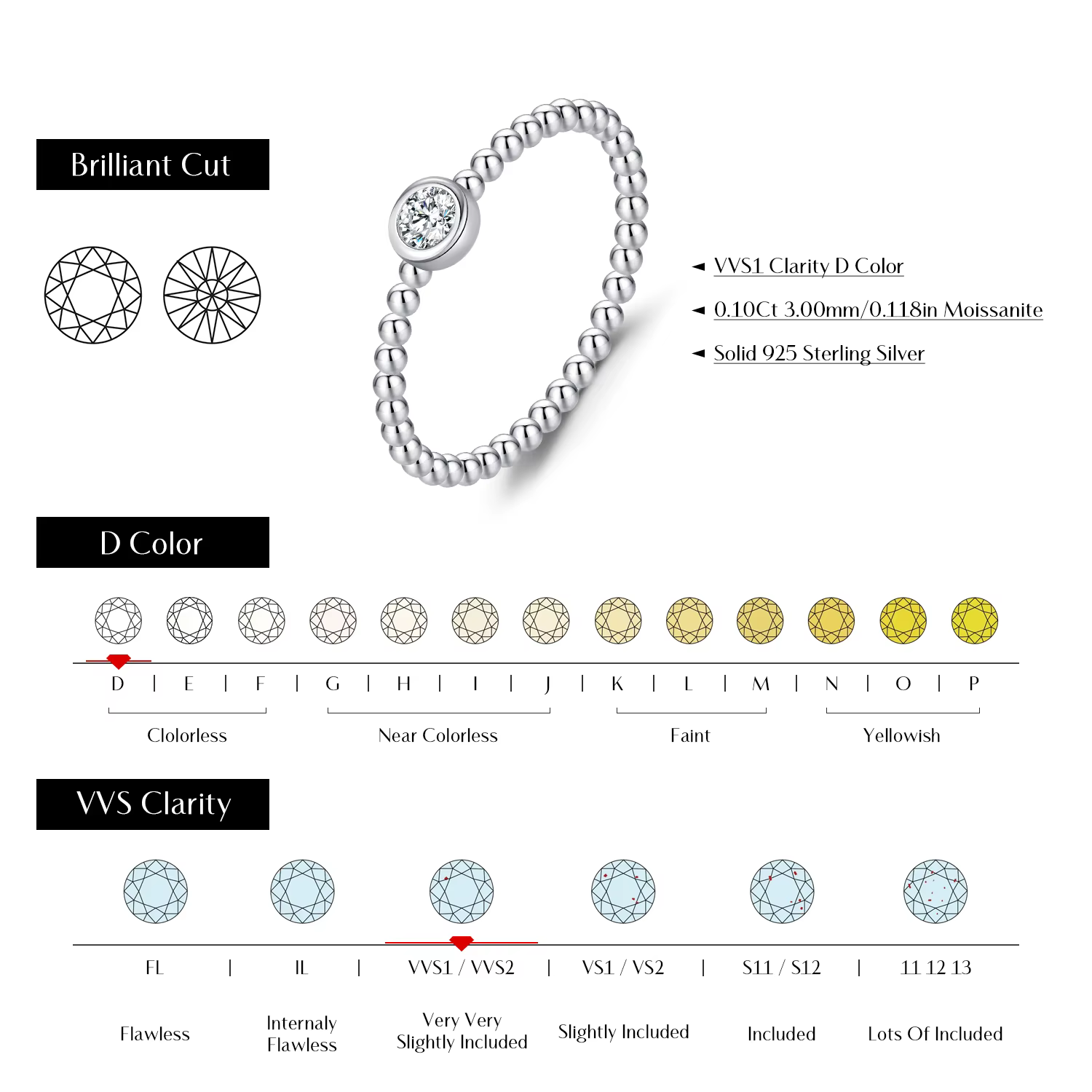MODIAN – bague Moissanite en argent Sterling 925, perles, bagues empilables à la mode pour femmes, b