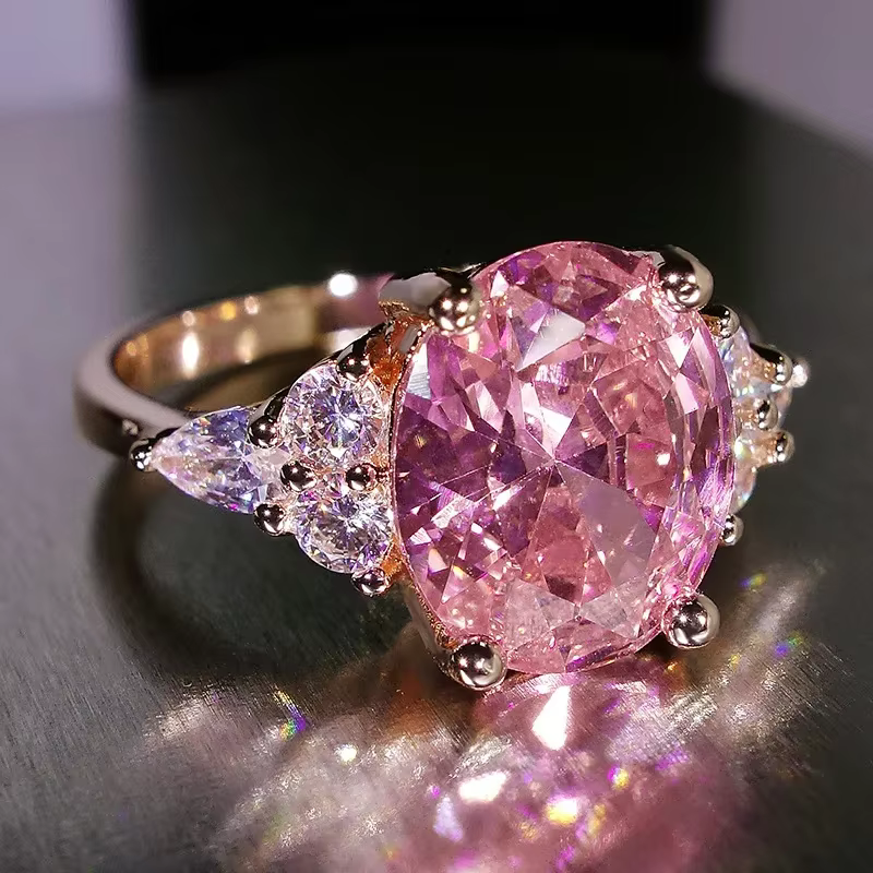 Pink Zunderes-Bague en pierre narpour femme, cristal brillant, matiques de fiançailles pour femme, v