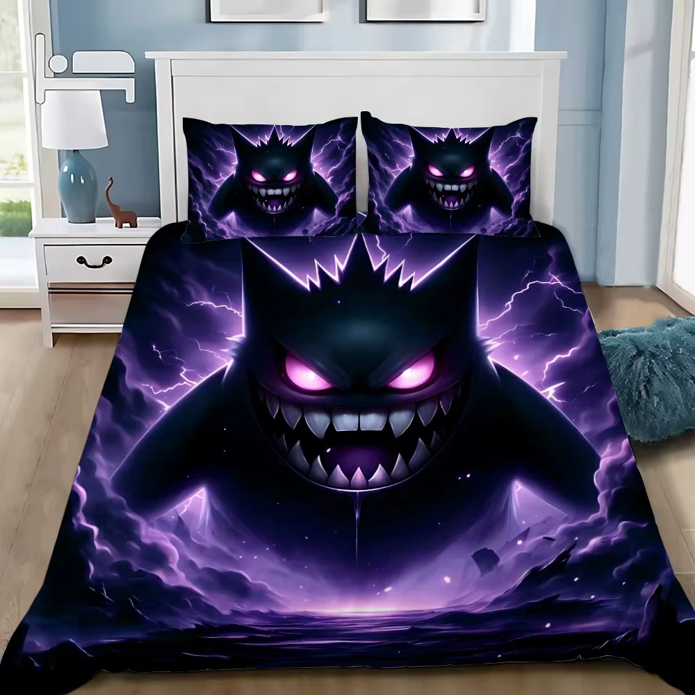 Housse de couette et taie d'oreiller Gengar de dessin animé, ensemble de literie pour adulte, décora