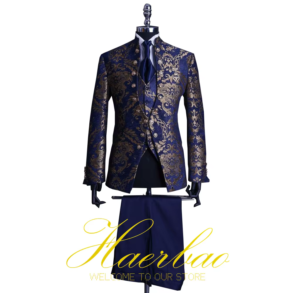 Ensemble de Costume pour hommes, col montant, costumes de mariage pour hommes, Costume de smoking fo