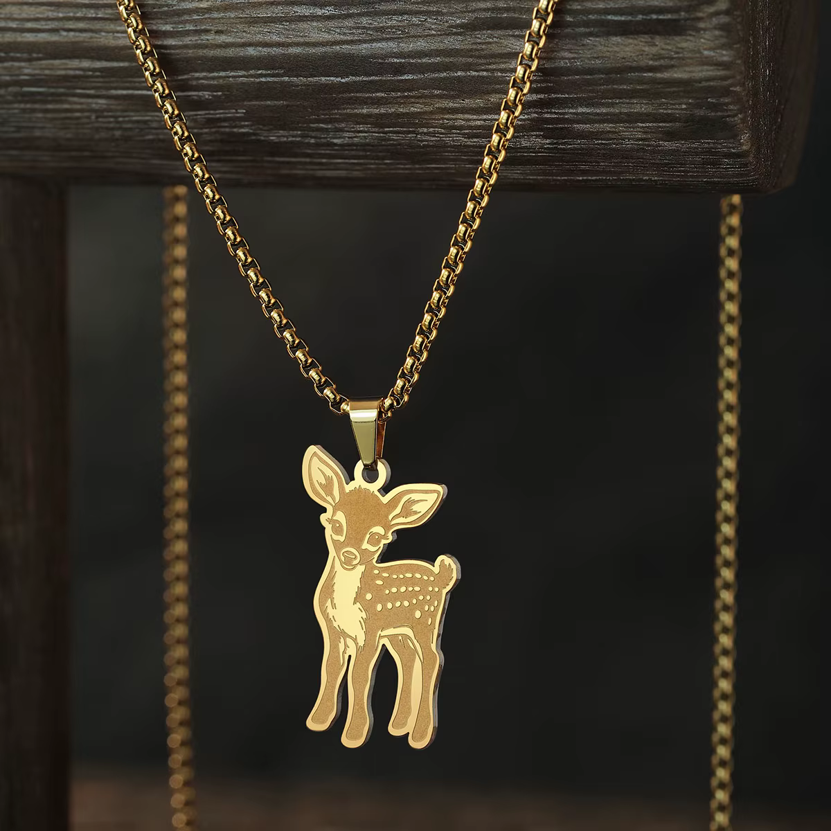 Kinitial Sika cerf pendentif collier pour femmes hommes mignon Animal cou chaîne en acier inoxydable