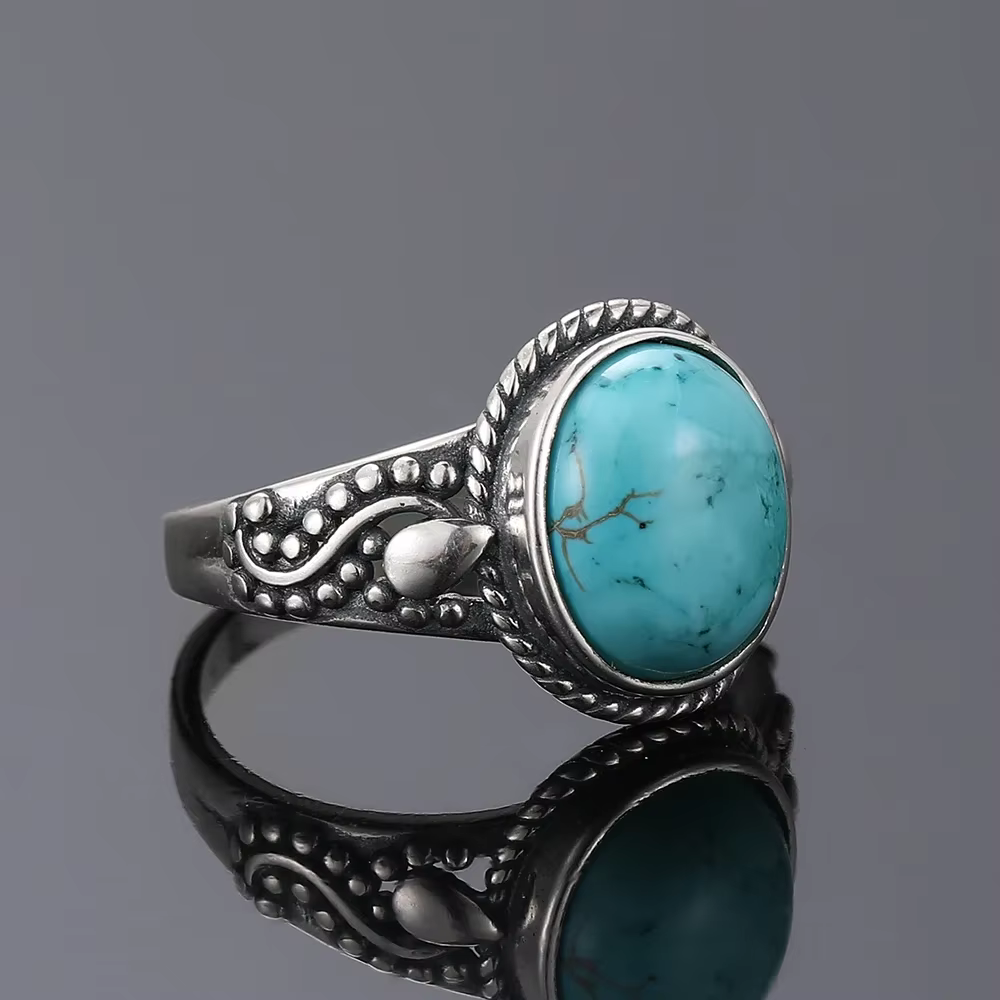 Bague Vintage en argent S925, Turquoise naturelle, bijoux de luxe, cadeau d'anniversaire pour femmes
