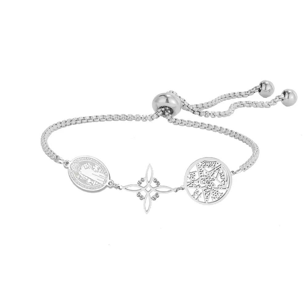 Bracelet Triple Protection Bracelet réglable en acier inoxydable avec nœud de sorcière de saint beno