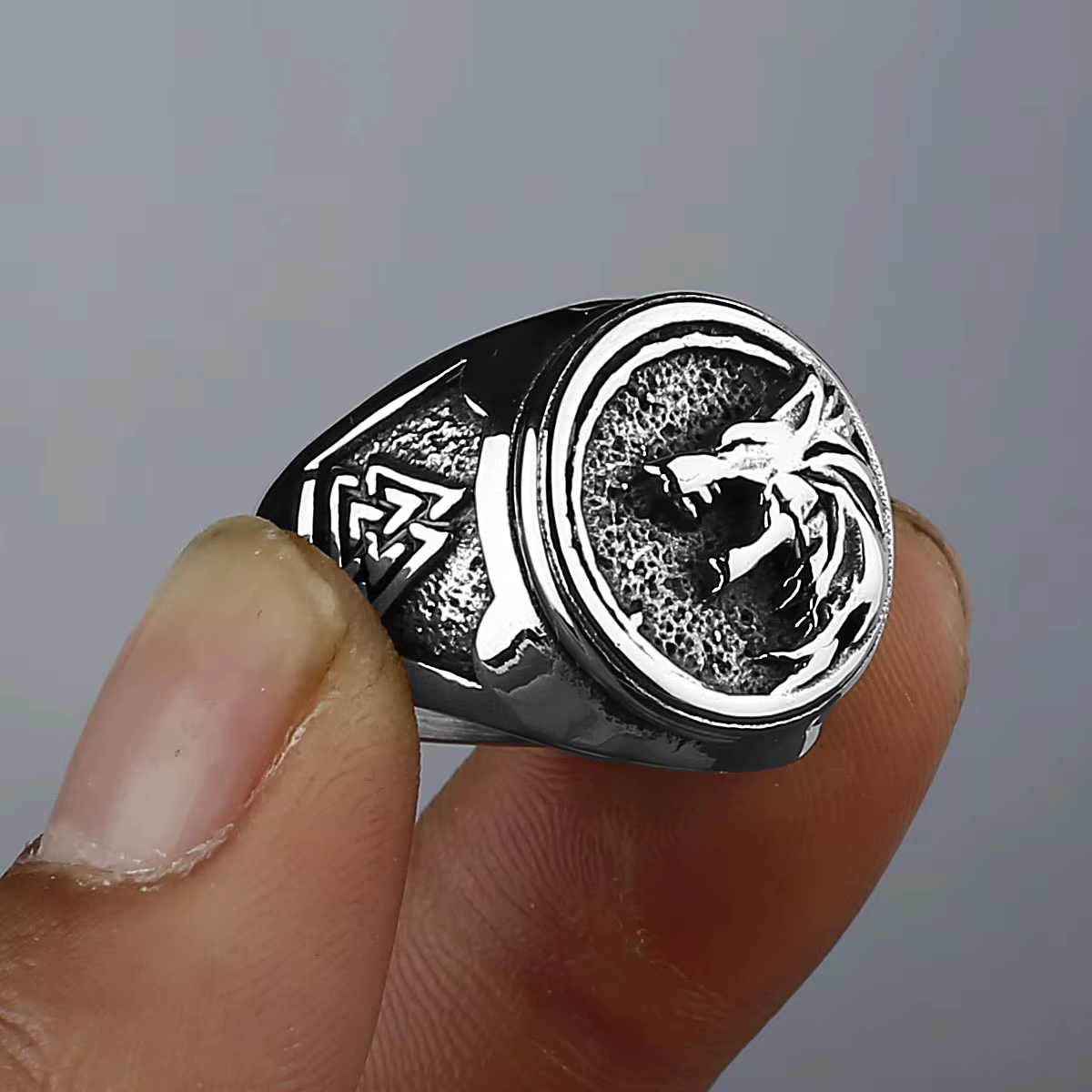 Viking Valknut Rune tête de loup bague hommes mode personnalité Animal acier inoxydable bague motard