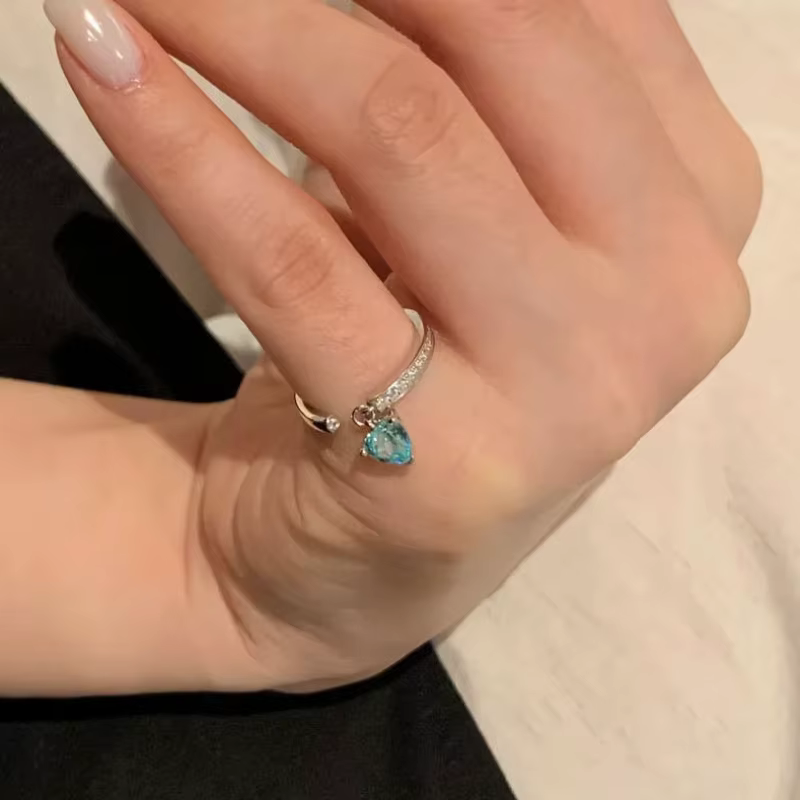 Bagues en diamant triangulaires bleu-vert menthe pour femmes, style luxe léger, design exquis avec p