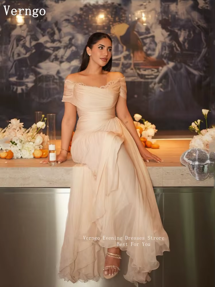 Verngo – robe de soirée Champagne brillante, épaules dénudées, ligne A, robe de bal élégante, Maxi, 