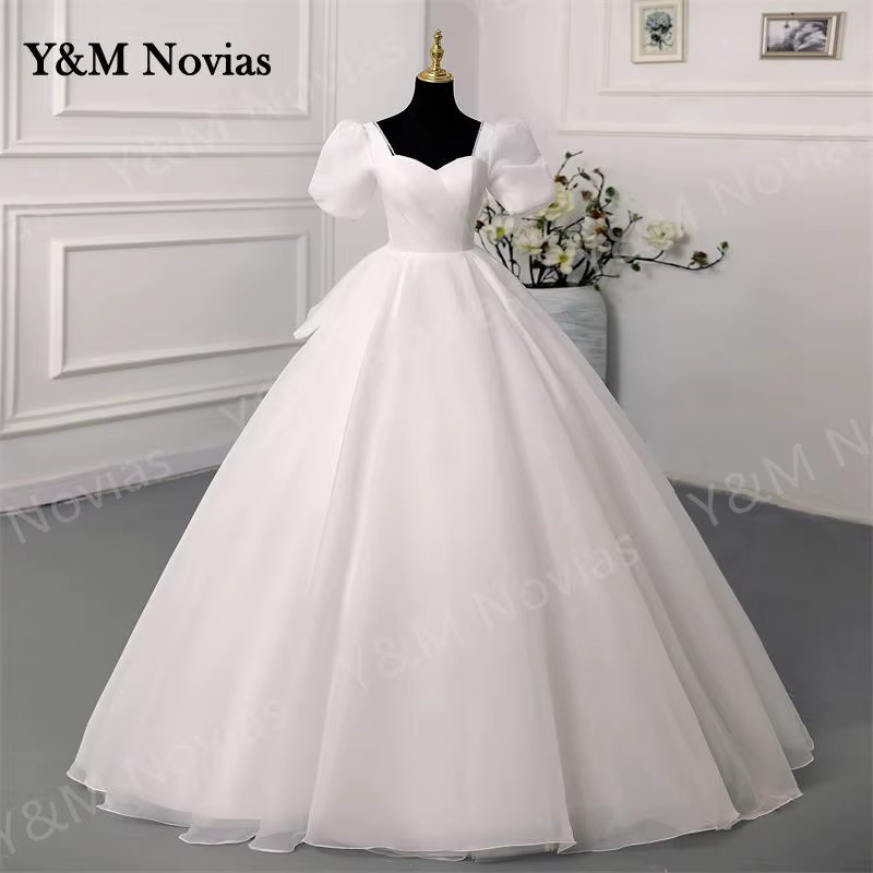 Y & M Novias – robe de mariée blanche en mousseline de soie, manches courtes, Sexy, chérie, robes de