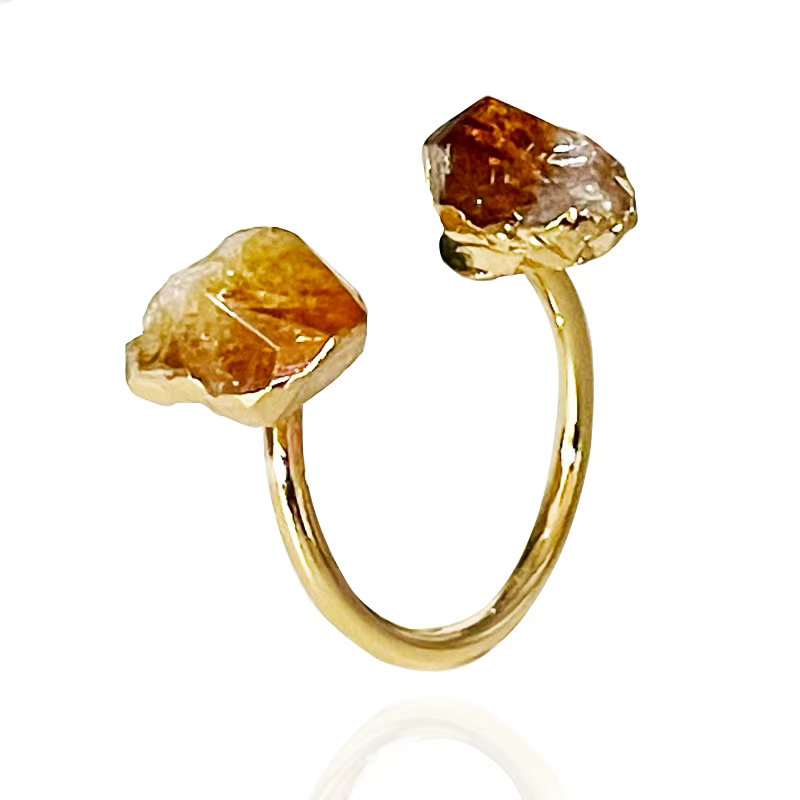 Bague ouverte en pierre brute Citrine irrégulière pour femmes et filles, bijoux énergétiques dorés f