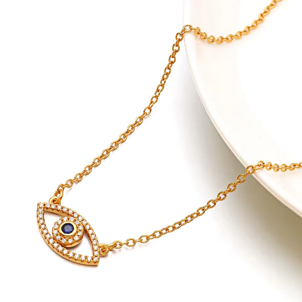 Wars AXIN-Colliers avec Pendentif de la raq du Mauvais Œil Bleu Turc, Bijoux Plaqués Or 18k, Pierre 