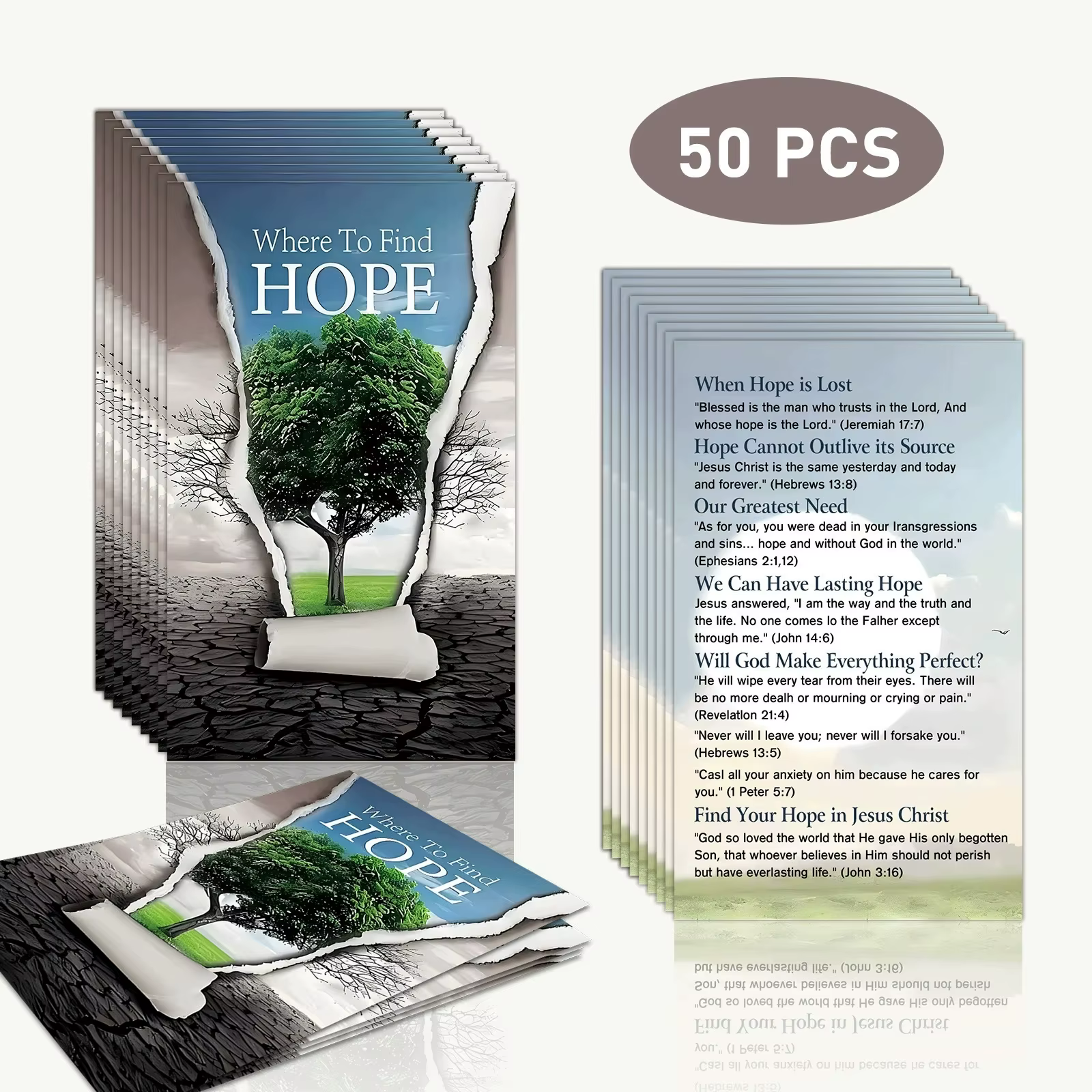 Cartes de remerciement arbre d'espoir 50 pièces, cartes chrétiennes avec versets bibliques dépliants