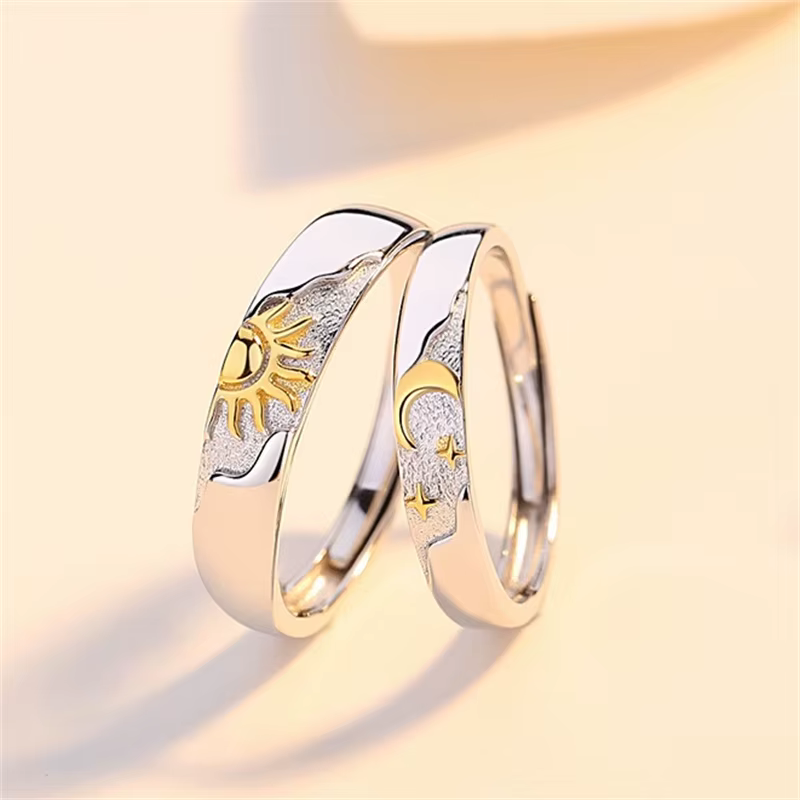 Bague en argent 925 pour hommes et femmes, bijoux à la mode, Design lune et soleil, bague de Couple 