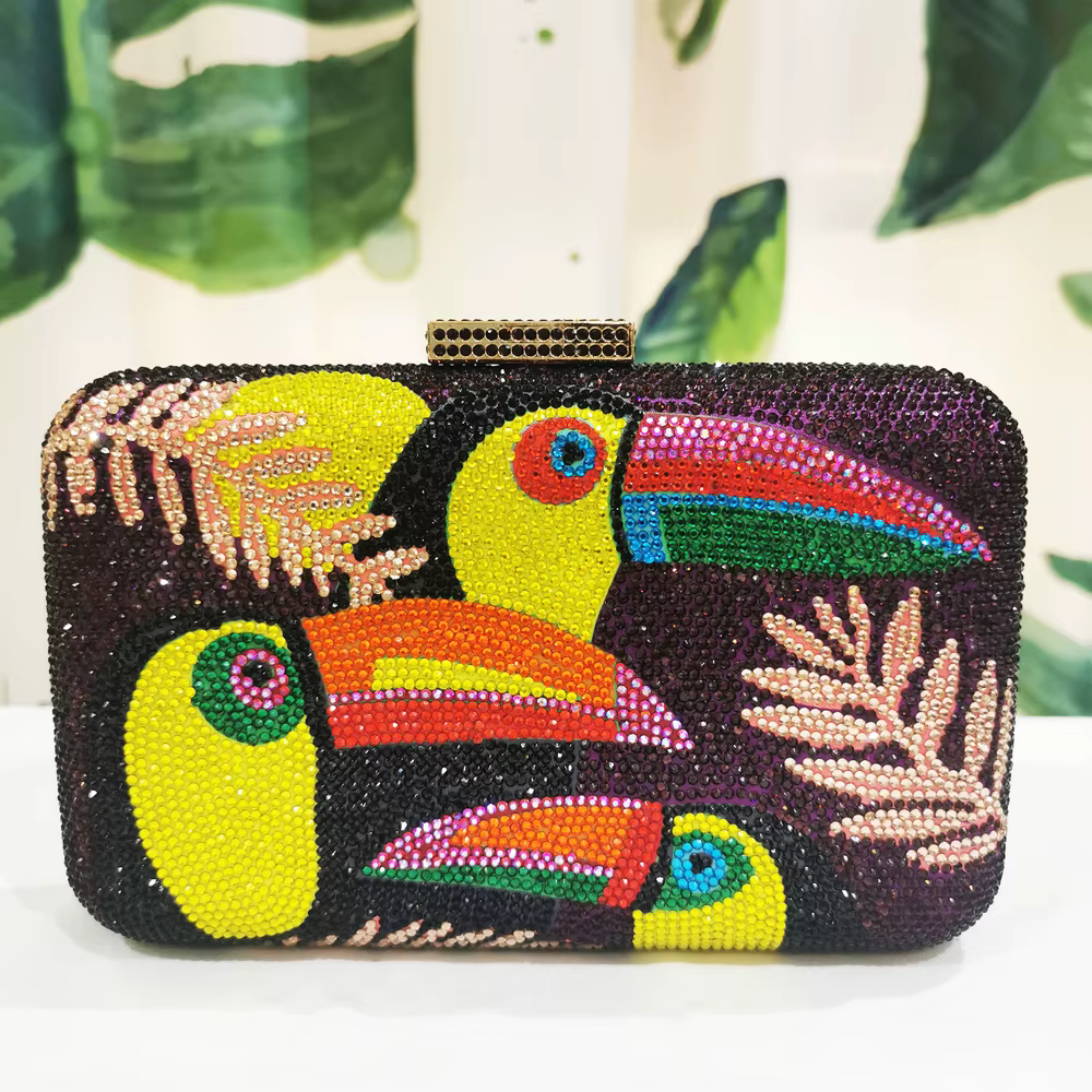 Sac à main en cristal Toucan Bird pour femme, sac à main de soirée, pochette Minwaist, soirée cockta