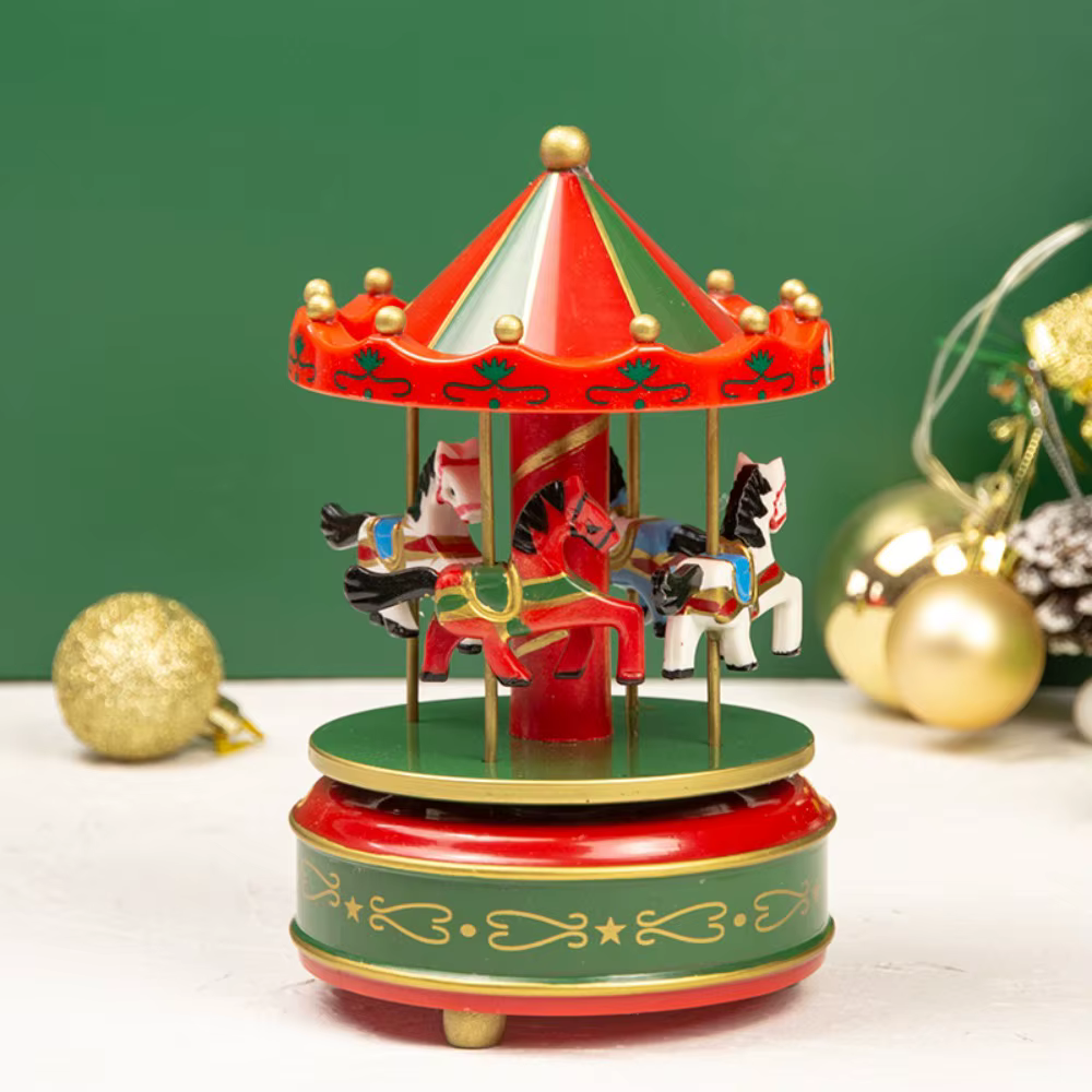 Carrousel de noël carrousel boîte à musique en bois exquis rotatif boîte à musique en bois bricolage