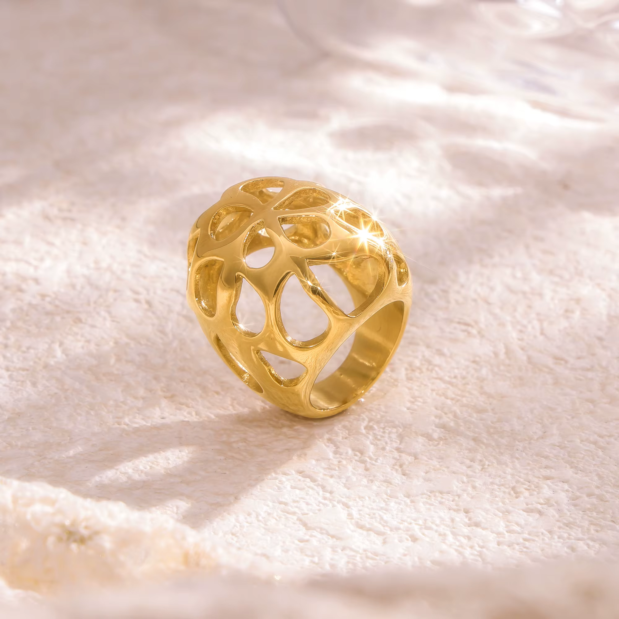 Bague Sphère Creuse en Acier Inoxydable pour Femme, Hyperbole Plaqué Or 18K, Bagues Esthétiques, Bij