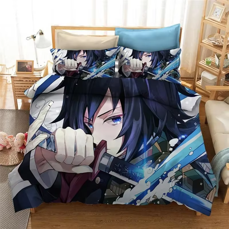 Housse de couette et taie d'oreiller, dessin animé Demon Slayer, ensemble de literie imprimé en 3D, 