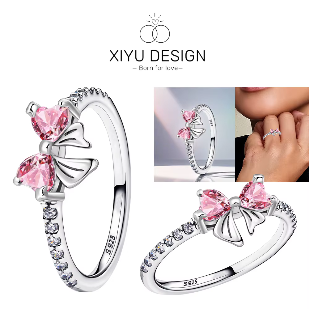 Nouvelle Bague Nœud Papillon Scintillant en Argent 925 avec Zircon pour la Fête des Mères 2025 – Bag