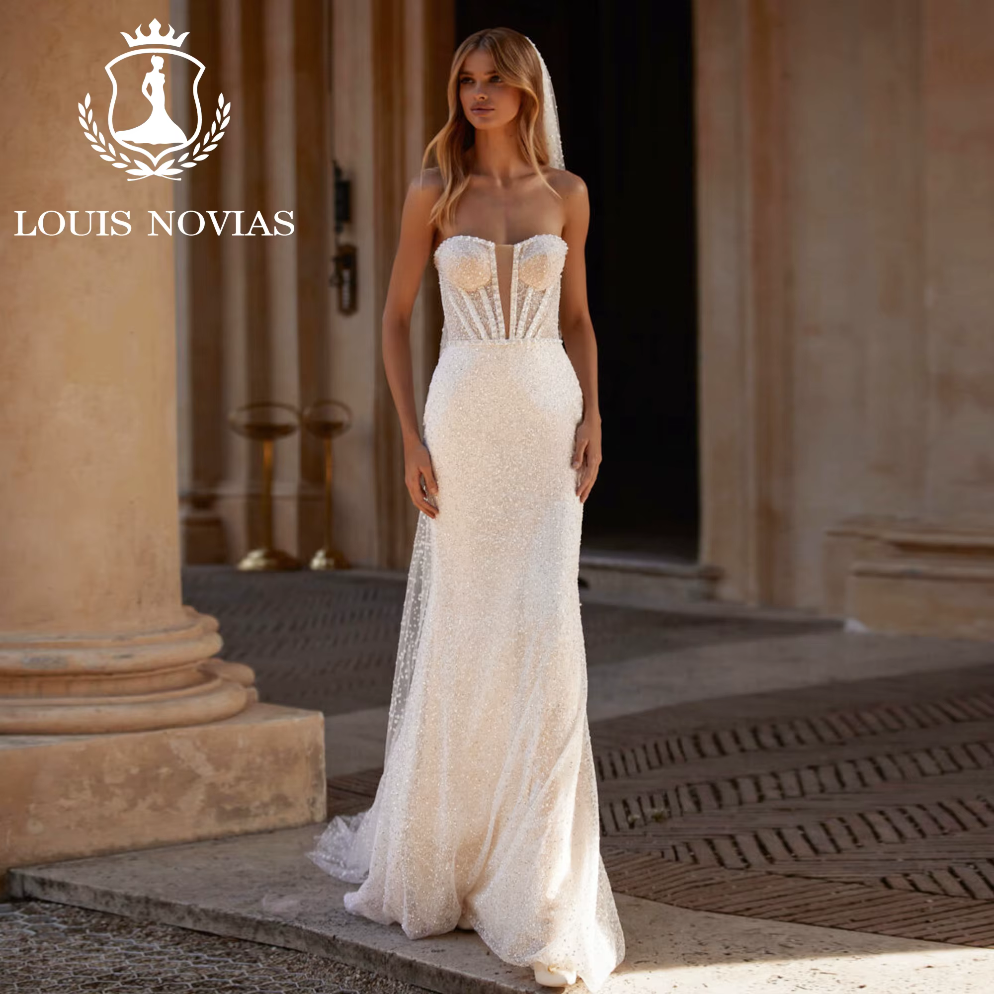 LOUIS NOVIAS robe De mariée sirène romantique sans manches chérie paillettes Tulle Sexy trompette ro