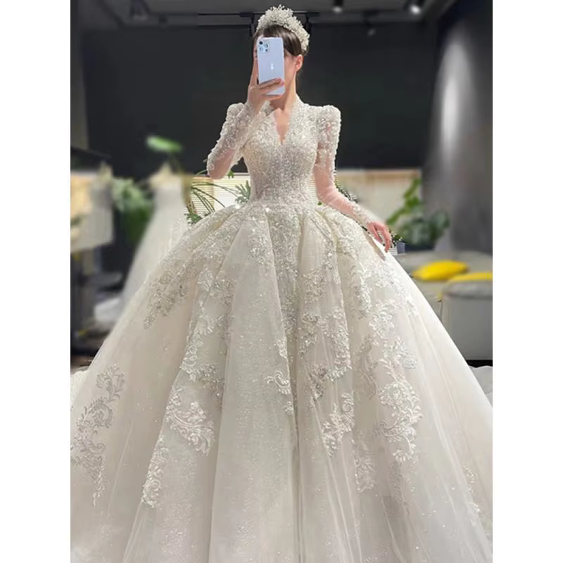 Robe de Mariée de Princesse Bergame, Grande Taille, Haute Qualité, Nouvelle Collection 2024