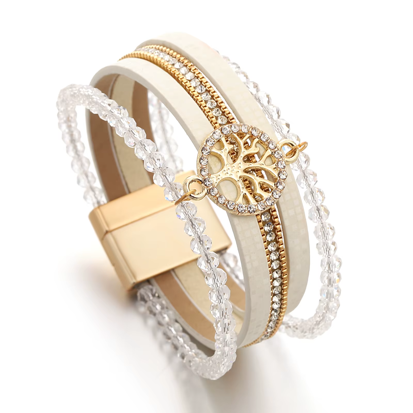 ALCirCES-Bracelet en cuir vintage pour femme, arbre de vie, multicouche, perles de cristal, bijoux d