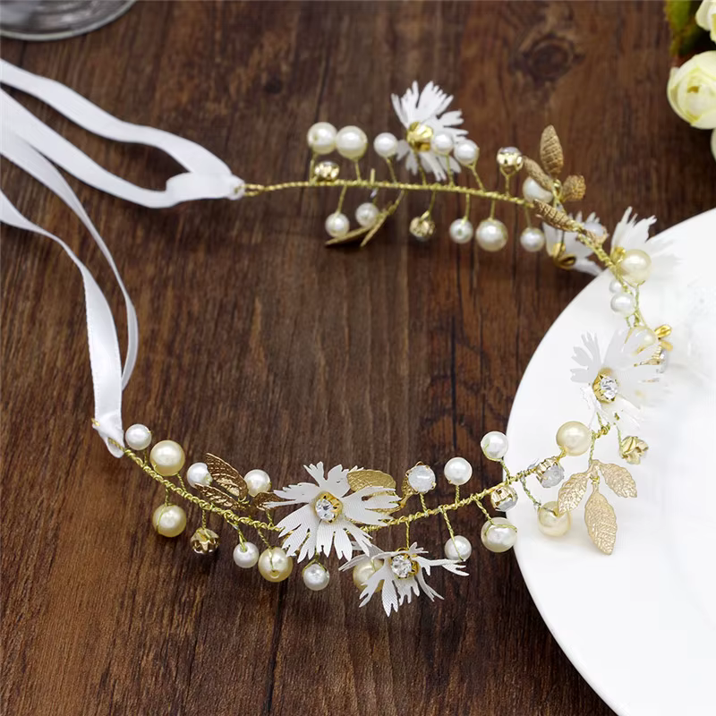 Diadème de mariage en cristal fait à la main, bijoux de cheveux en perles, bandeau, pièce de sauna, 