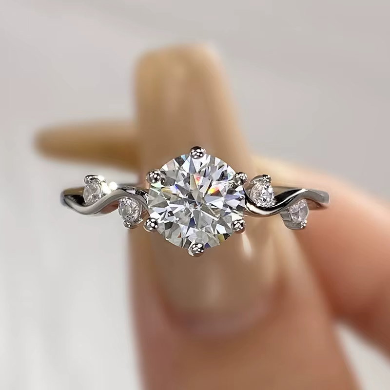 DW-Bagues rondes en diamant Moissanite brillant pour femme, argent regardé 925 véritable, bijoux fin