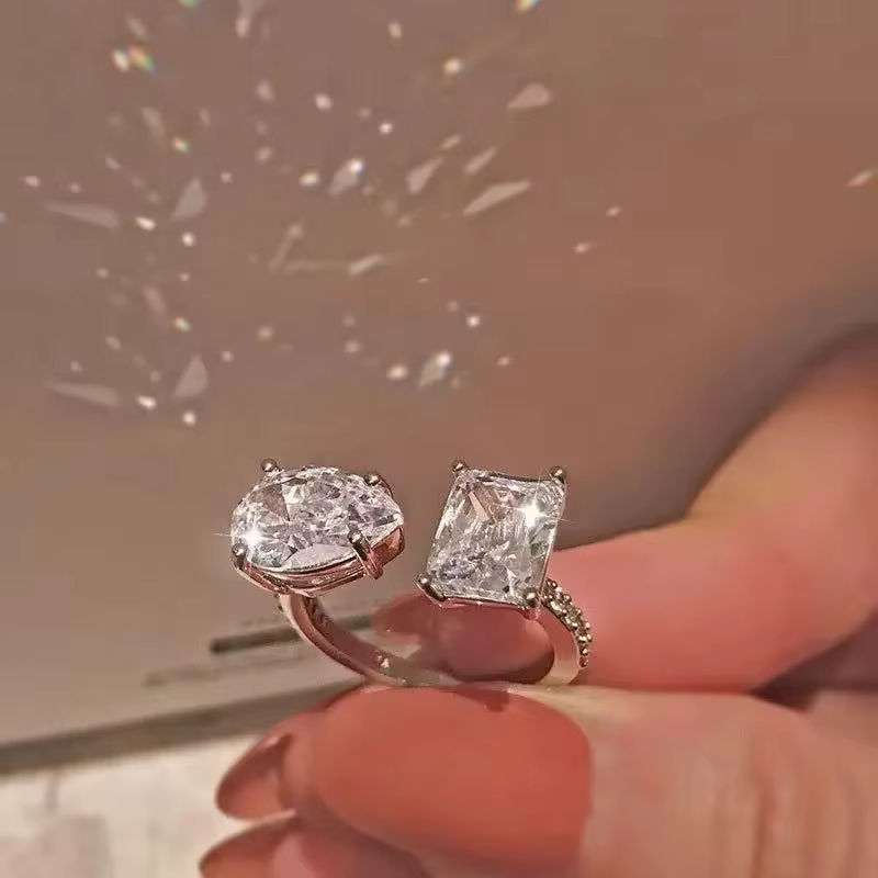 CAOSHI Magnifique bague ajustable pour femme, zircon cubique géométrique brillant, accessoire de fêt