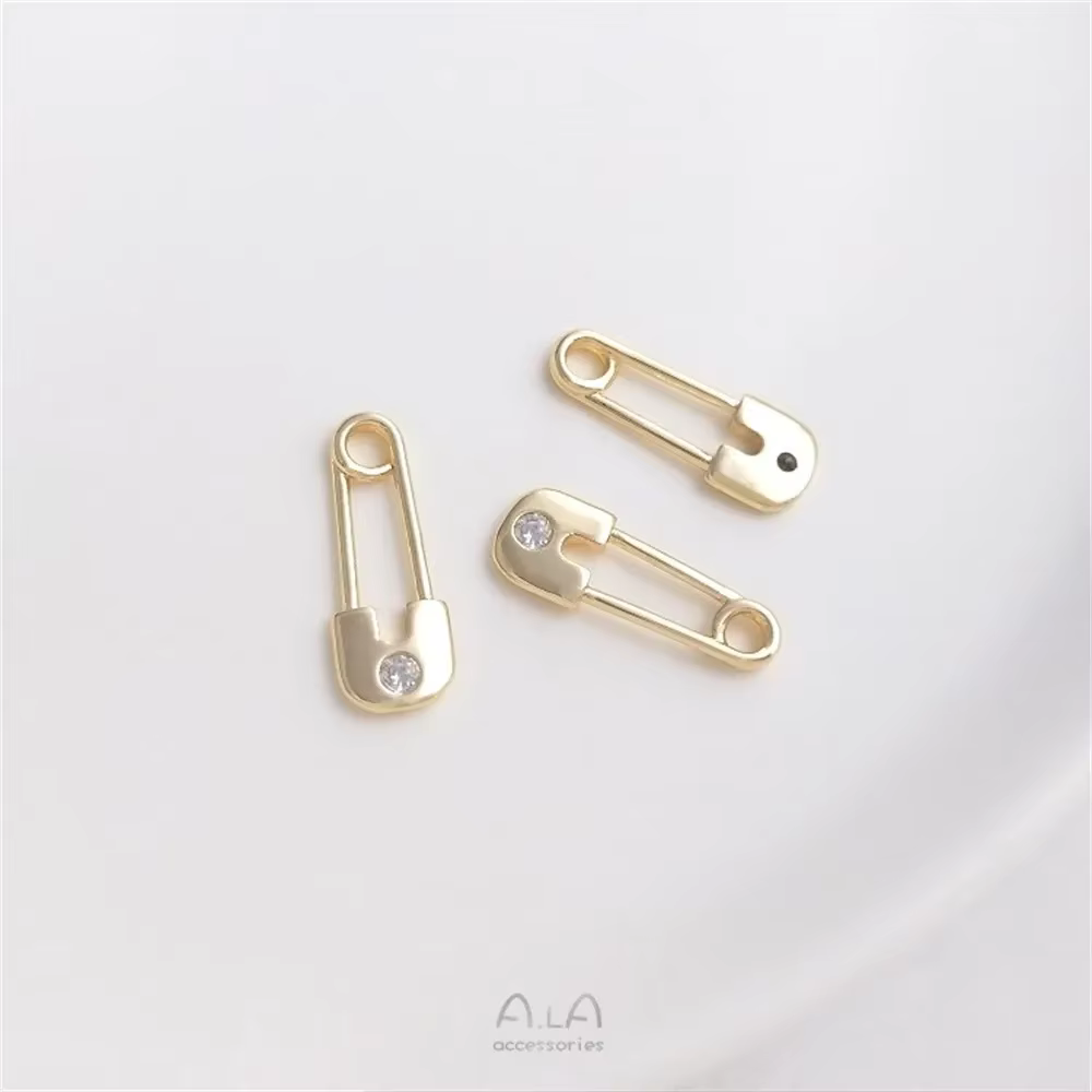 Pendentif en forme de broche plaqué or 14 carats avec support de perle, micro incrusté, boucles d'or
