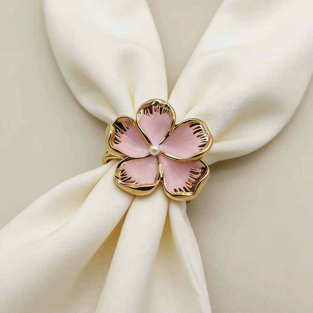 Magnifiques boucles pour foulards floraux, boucle en métal couleur or pour foulard en soie, été