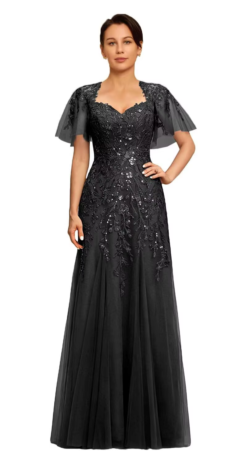 Robes personnalisées pour la mère de la mariée, en dentelle à paillettes, avec appliques, manches co