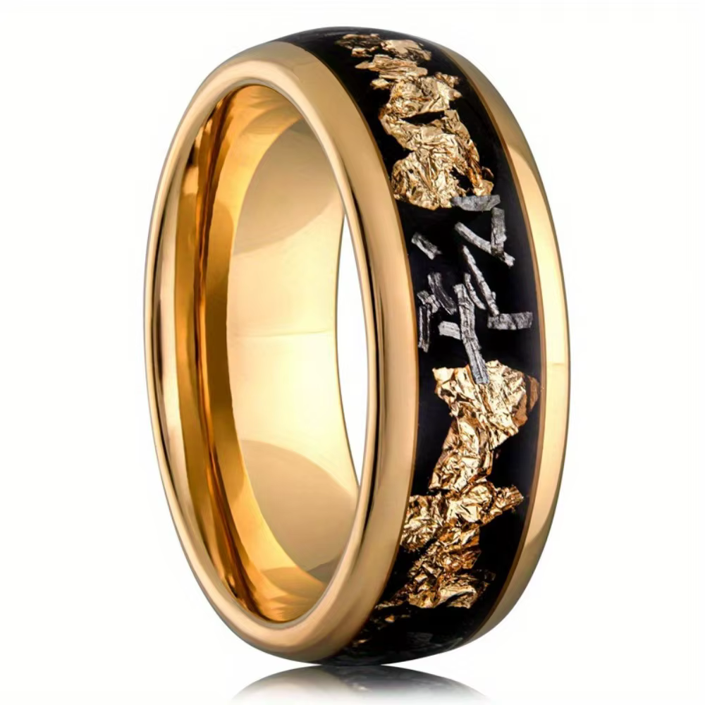 Bagues en acier inoxydable pour hommes, couleur or, incrustation de feuille d'or, bijoux de fiançail