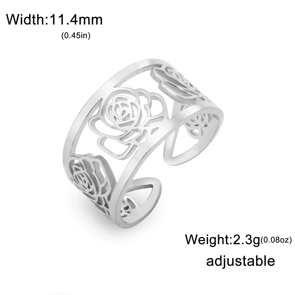 My Shape Bagues en acier inoxydable avec fleur de rose pour femmes et filles, bague creuse, bijoux d