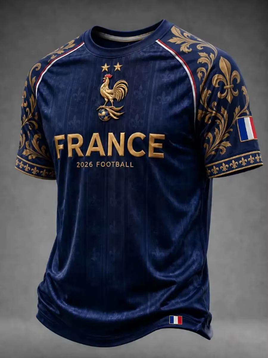Maillot de football style français pour hommes et femmes, t-shirt à motif imprimé 3D, haut à manches