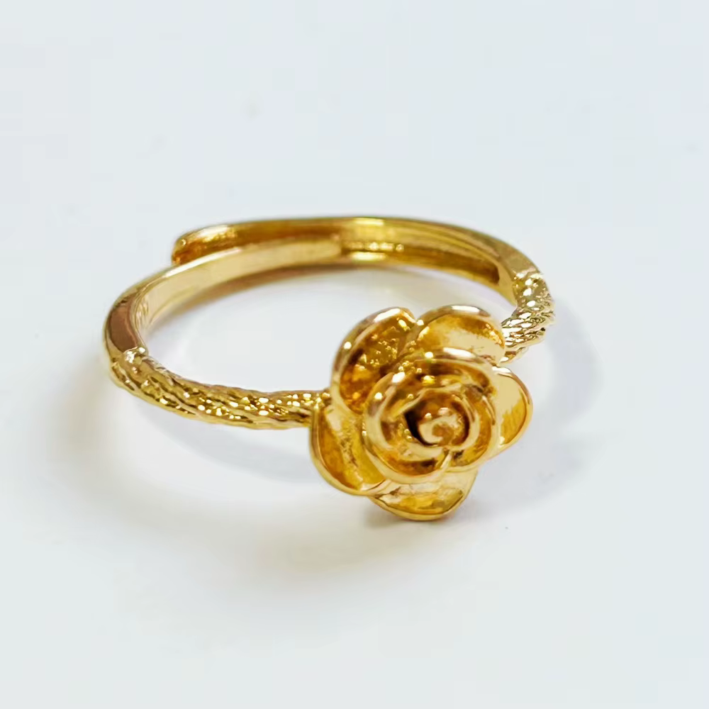 Bagues en forme de fleur de Rose pour femmes, couleur or de dubaï, taille réglable, bracelet de mari