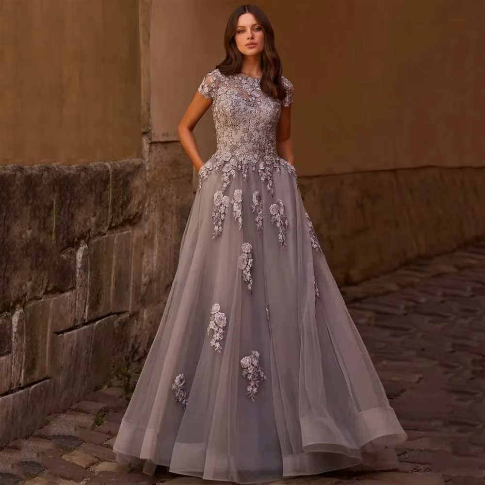 Robes de mère de la mariée personnalisées en tulle, avec appliques en dentelle, robe de soirée pour 
