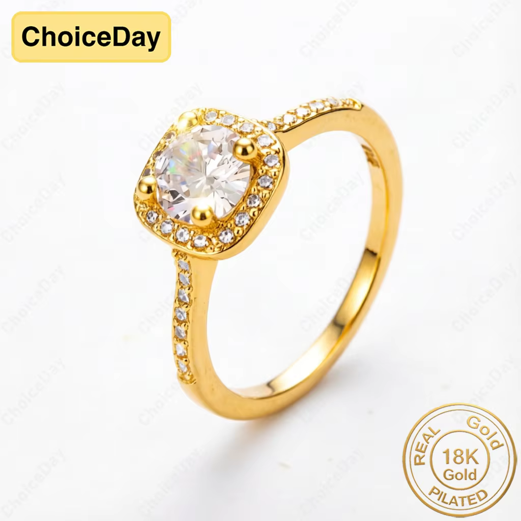Bague délicate en zircon carré plaqué or 18 carats - Bijou élégant pour femme, idéal pour les fiança