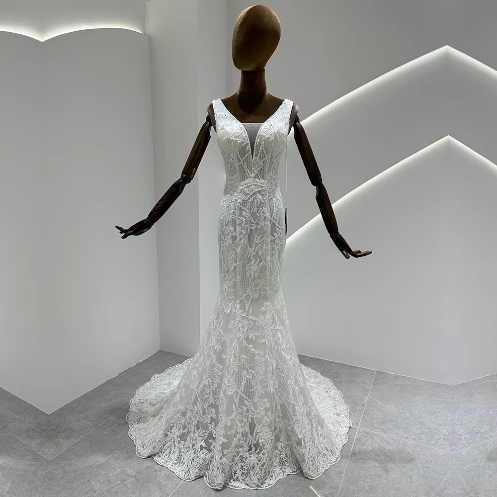 SL-9449 personnalisé SuLi 2025 sirène robe de mariée dentelle hors col en V nouvelle arrivée de luxe