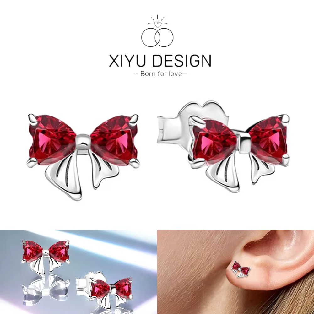 Ensemble de bijoux avec nœud de noël en argent Sterling 925, boucles d'oreilles, collier, bague, Bra